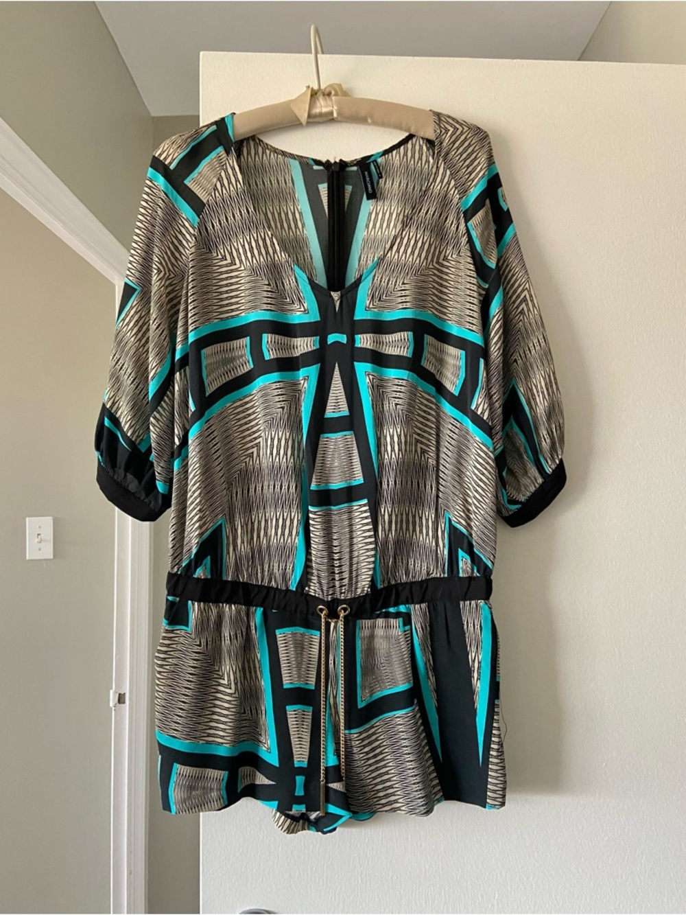Marciano Black, Teal & Cream Geometric Romper